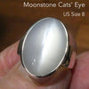 Moonstone Ring | Oval Cabochon | Polished to emphasise the cats eye chatoyancy | US Size 8  | Aus Size P1/2 | 925 Sterling Silver |  Cancer Libra Scorpio Stone | Genuine Gems from Crystal Heart Melbourne Australia 1986