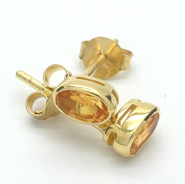 Genuine Mandarin Garnet Stud Earrings | Dainty Faceted Ovals | Gold Plate on 925 Sterling Silver | Vermeil | Prosperity, Creativity & Joy | Genuine Gems from Crystal Heart Melbourne Australia since 1986