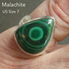 Malachite Ring | Teardrop Cabochon | Strong Bezel Setting |  Open Backed | Wide Band | 925 Sterling Silver |  US Size 7  | AUS Size N1/2 | Detox, Feminine Power, Healing Nature | Capricorn Scorpio | Genuine Gems from Crystal Heart Melbourne Australia since 1986