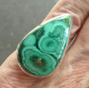 Malachite Ring | Large Teardrop Cabochon | Strong Bezel Setting |  Open Backed | Wide Band | 925 Sterling Silver |  US Size 7.75 | AUS Size P | Detox, Feminine Power, Healing Nature | Capricorn Scorpio | Genuine Gems from Crystal Heart Melbourne Australia since 1986