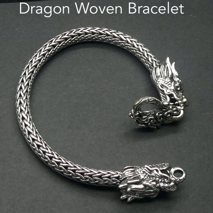 Woven Silver Dragon Bracelet  | Heavy woven 925 Sterling Silver | Dragons Head endings and s shaped clasp | Superb detail | Crystal Heart Melbourne Australia since 1986