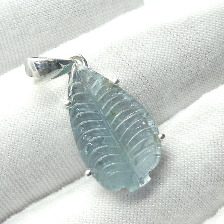 Blue Tourmaline Pendant | Indicolite| Carved into a leaf  | 925 Sterling Silver  | Claw set with open back | Cool Mental Power | Emotional Focus | Star Stone Virgo Gemini Libra Taurus | Genuine Gems from Crystal Heart Melbourne Australia since 1986