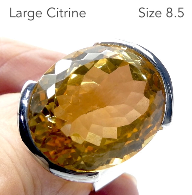 Citrine Ring | Very Large Faceted Oval | 925 Sterling Silver | Besel Set |  US Size 8.5 | AUS Size Q1/2 | Natural Unheated Large stones, flawless, constant colour  | Abundant Energy Repel Negativity | Aries Gemini Leo Libra | Genuine Gems from Crystal Heart Melbourne Australia  since 1986