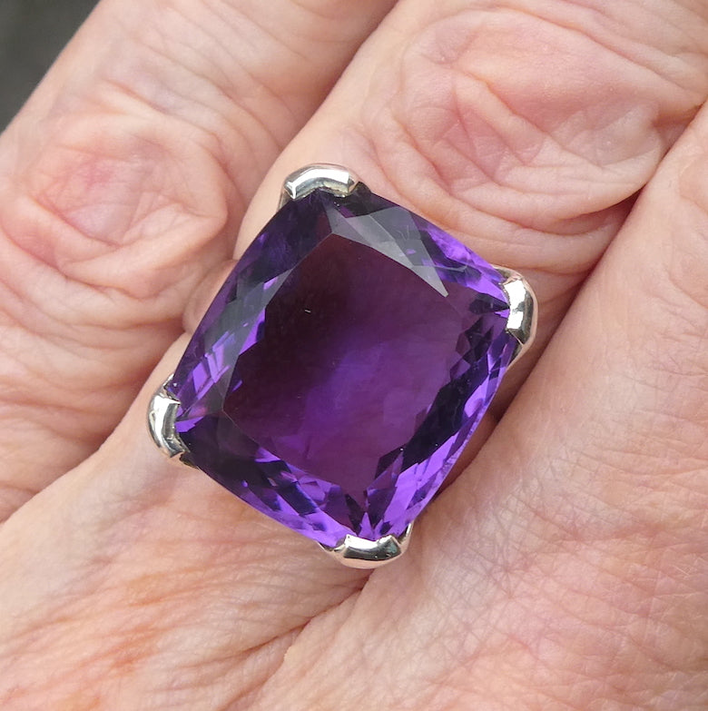 Amethyst Ring | Faceted Oblong Stone | Flawless deep Imperial Purple | 925 Sterling Silver  | US Size 8 | AUS Size P1/2 | Genuine Gems from Crystal Heart Australia since 1986