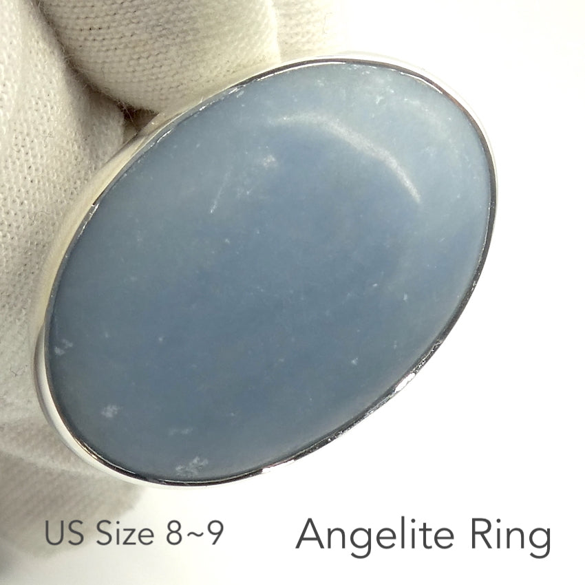 Angelite Ring | Oval Cabochon | 925 Sterling Silver | Light Blue Stone | Peaceful and Soothing | Wholesomeness and Contentment | Allowing Deep Healing and Intuitive or Angelic connection | Genuine gems from Crystal Heart Melbourne Australia since 1986