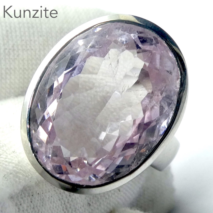 Kunzite 32 top ct untreated sterling silver ring