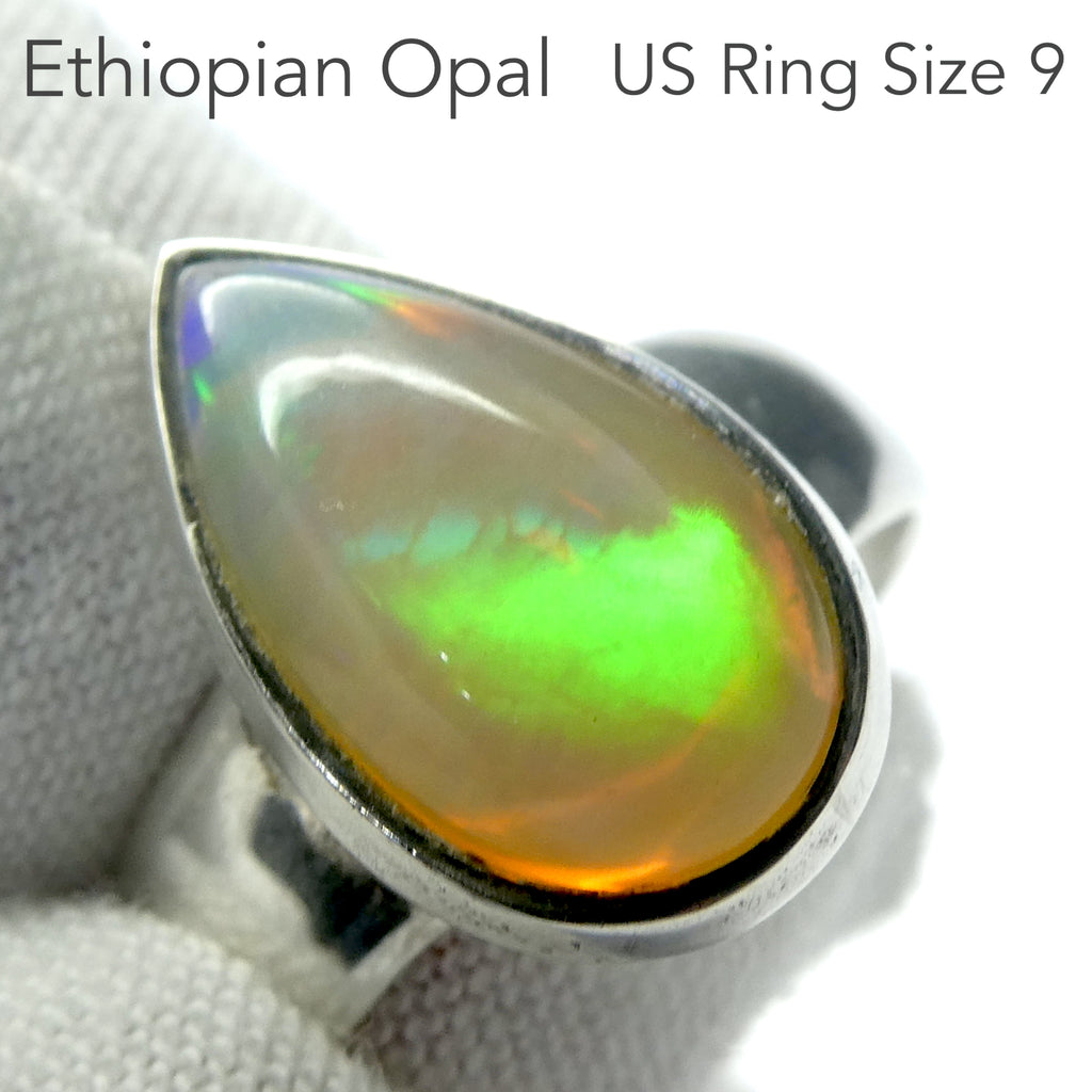 Ethiopian Opal Gemstone Ring | Large Solid Oval Cabochon  | Very Lively Display of Colours | Bright Reds, Oranges and Greens |  US Size 9 | AUS Size R1/2 | Genuine Gemstones from  Crystal Heart Australia since 1986