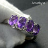 Amethyst Ring | 4 Faceted Ovals | Line set with strong rounded claws | Beautiful Colour and Clarity | 925 Silver | Classic Elegance | US Size 5 |6 | 7 | 8 | 9 | 10 | Genuine gems from Crystal Heart Australia since 1986