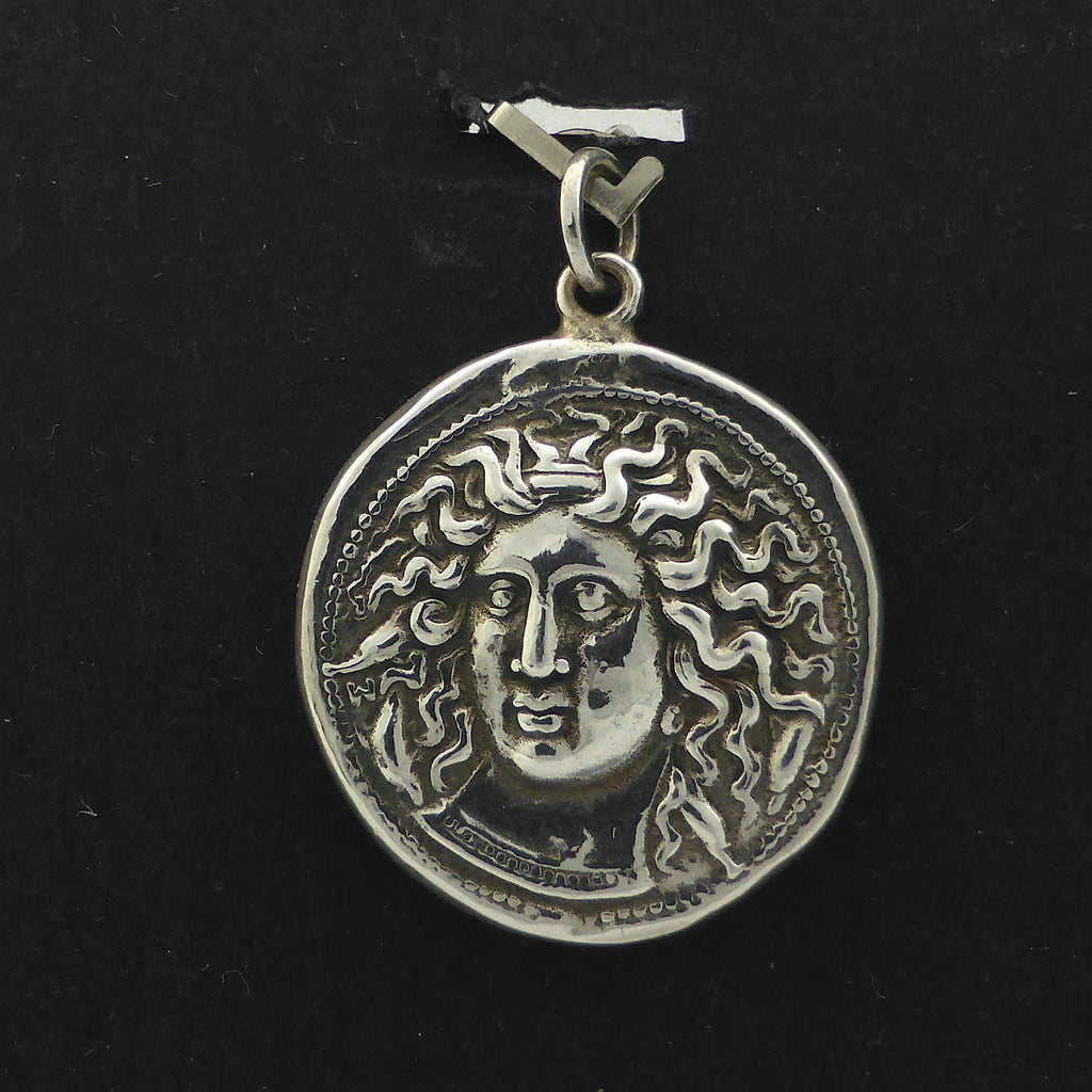 Pendant Ancient Greek Goddess Coin | 925 Sterling Silver copy | Face Arethusa Reverse Nike Goddess of victory | See more @ Crystal Heart Melbourne Australia since 1986