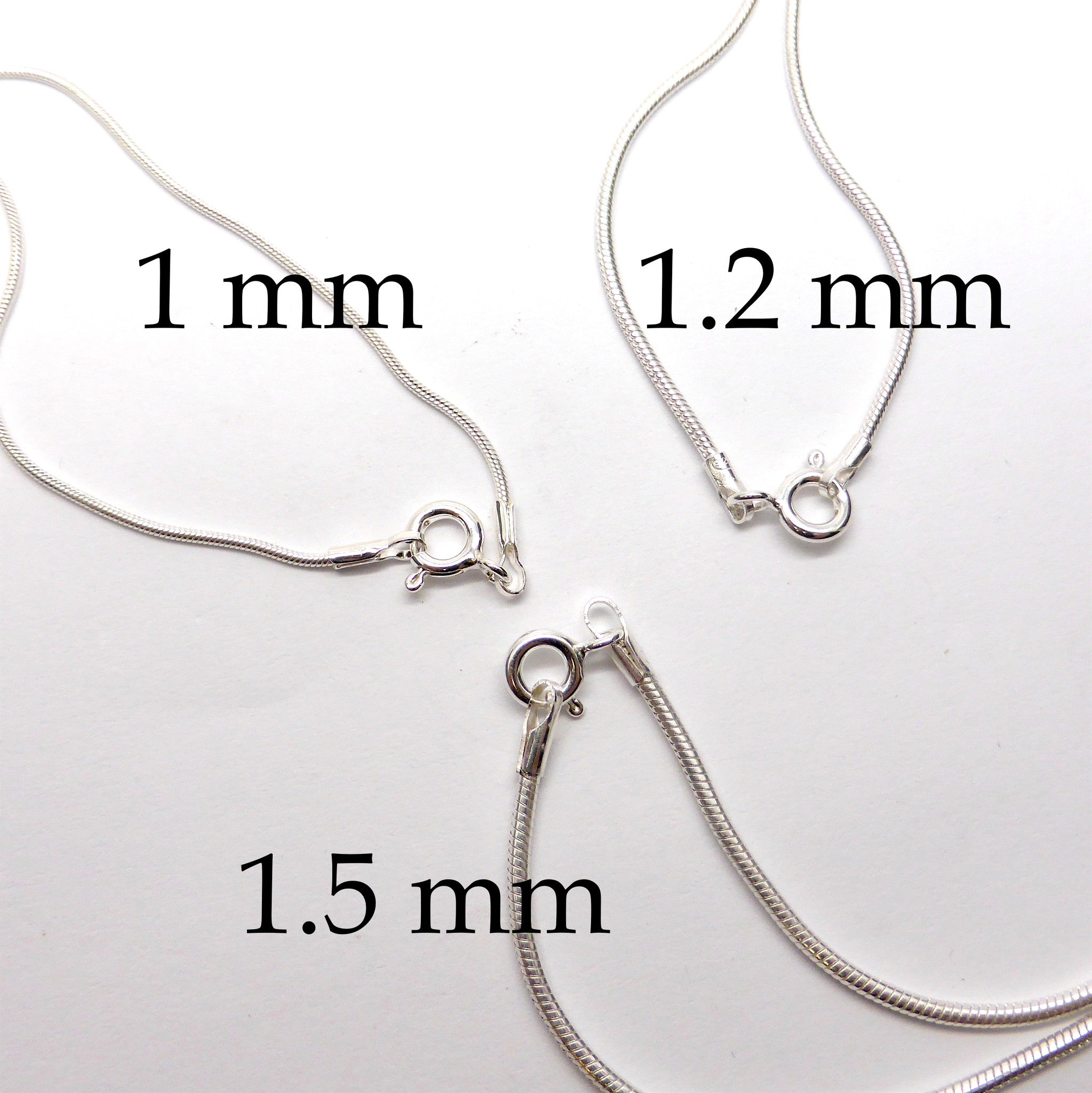 Snake Chains 1.2 mm  925 Sterling Silver – Crystal Heart