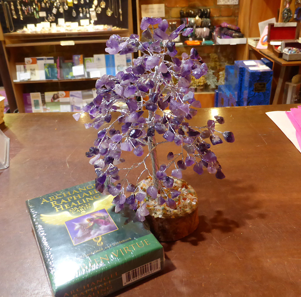 Approx 300 Amethyst chips individually drilled and attached with silver wire | Adjustable Foliage | Bonsai Tree of Life | Crystal Heart Melbourne Australia since 1986