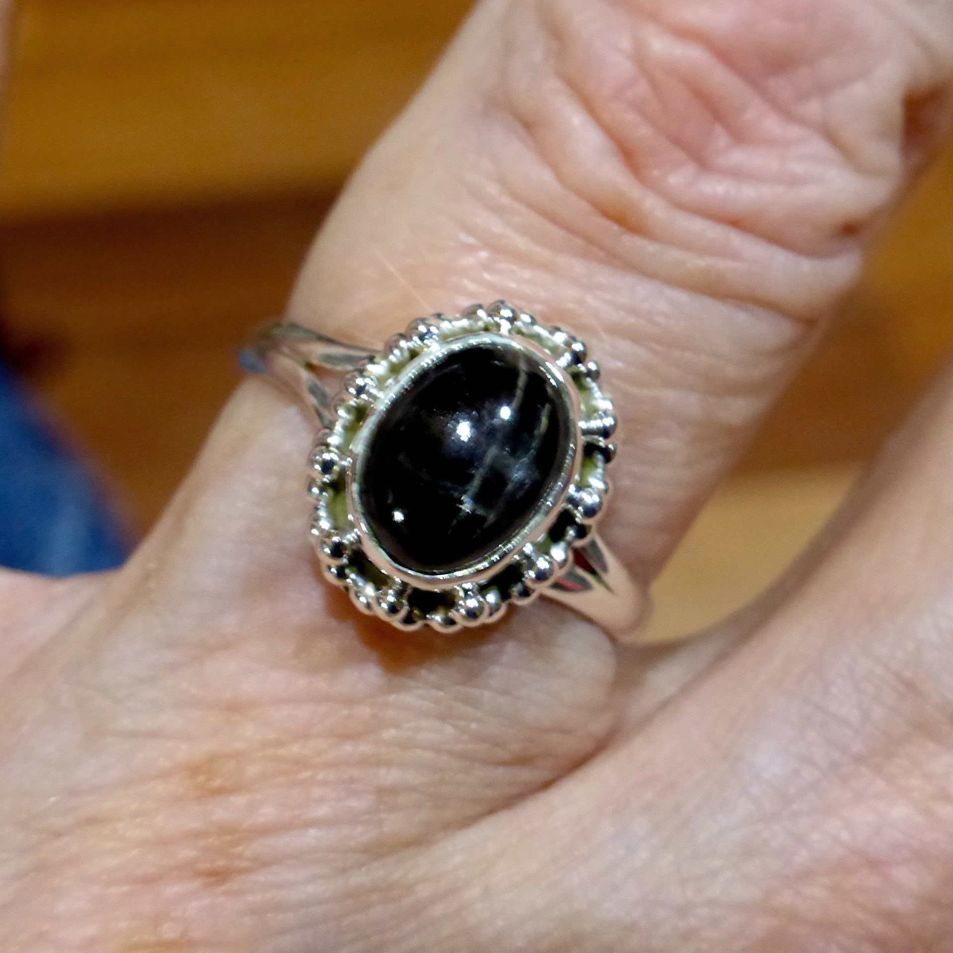 Antique Natural Black Star Sapphire Sterling Silver Ring, Size 9 popular