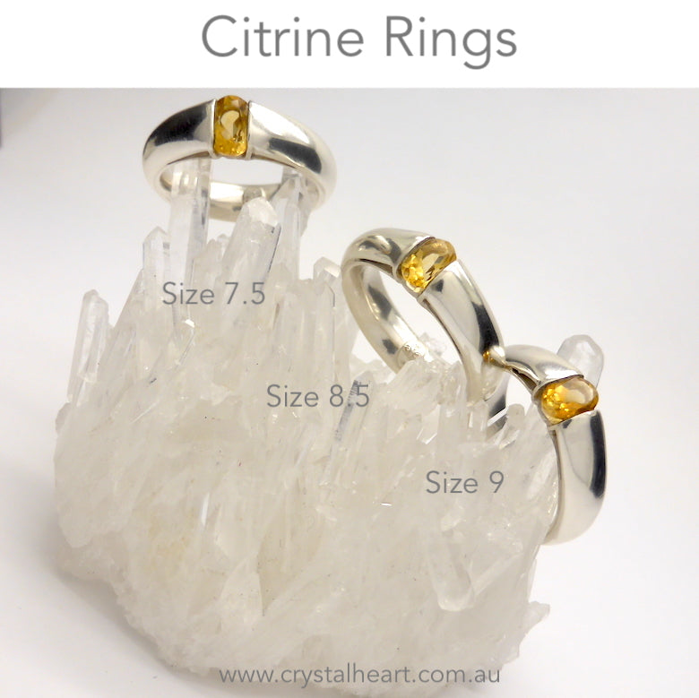 Citrine Ring Faceted Oblong | 925 Sterling Silver | US Size 7.5,8.5,9 | Quality Italian Unisex Design | Abundance | Positivity | Aries Gemini Leo Libra | Genuine Gems from Crystal Heart Melbourne Australia  since 1986