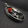 Frida Kahlo inspired Pendant | Blood red coral rose & Silver Dove on a Black Onyx Disc | 925 Sterling Silver | Powerful Imagery of Love |  Genuine Gemstones from Crystal Heart Melbourne Australia since 1986 | Valentine | Romance | Love