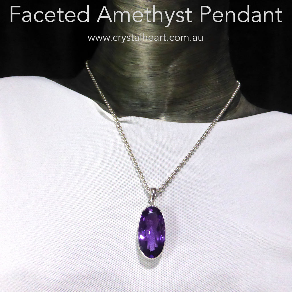 Brazilian Amethyst Pendant | A Grade Faceted Oval | Lovely shade, not to deep or too light | 925 Sterling Silver | Quality Silver Work | Crystal Heart Melbourne Australia since 1986