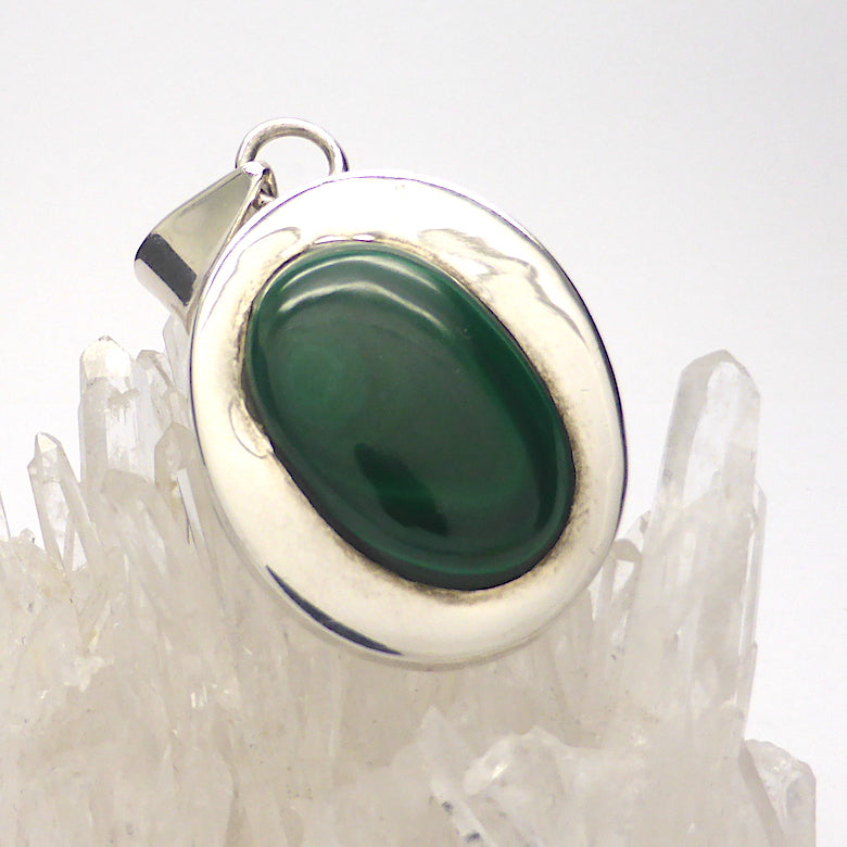 Malachite Oval Pendant | Wide 925 Sterling Silver Border | Old Stock | Sale Price |  Genuine Gems from Crystal Heart Melbourne Australia since 1986