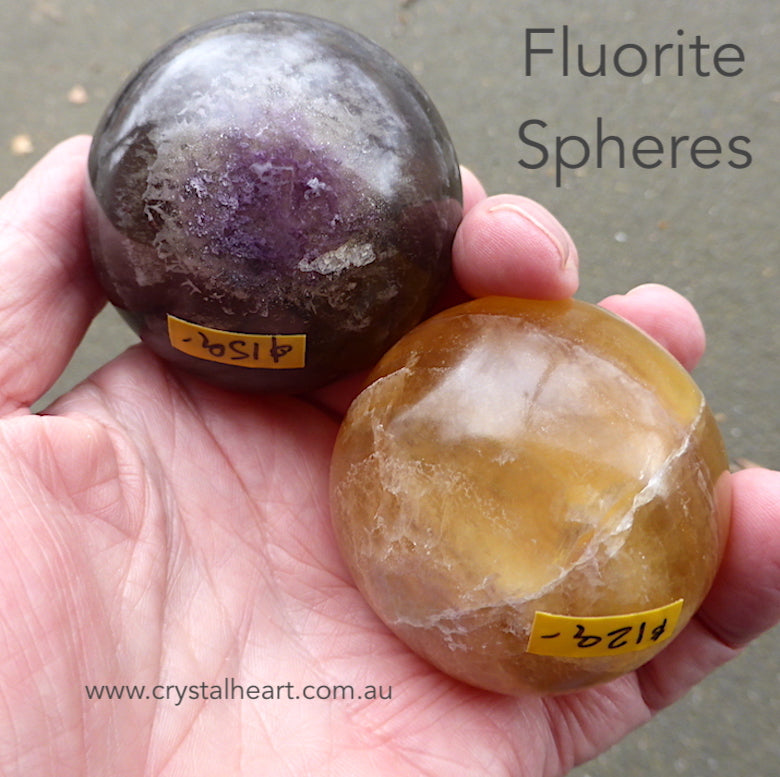 Fluorite Crystal Sphere | Yellow Orange Purple| Ideal for study | Relax Mental Blocks | Reveal the Genius that you are | Genuine Gems from Crystal Heart Melbourne Australia since 1986