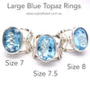 Large Blue Topaz Faceted Oval Rings | Flawless | 925 Sterling Silver | US Size 7 | 7.5 | 8 | Genuine Gems from Crystal Heart Melbourne Australia since 1986