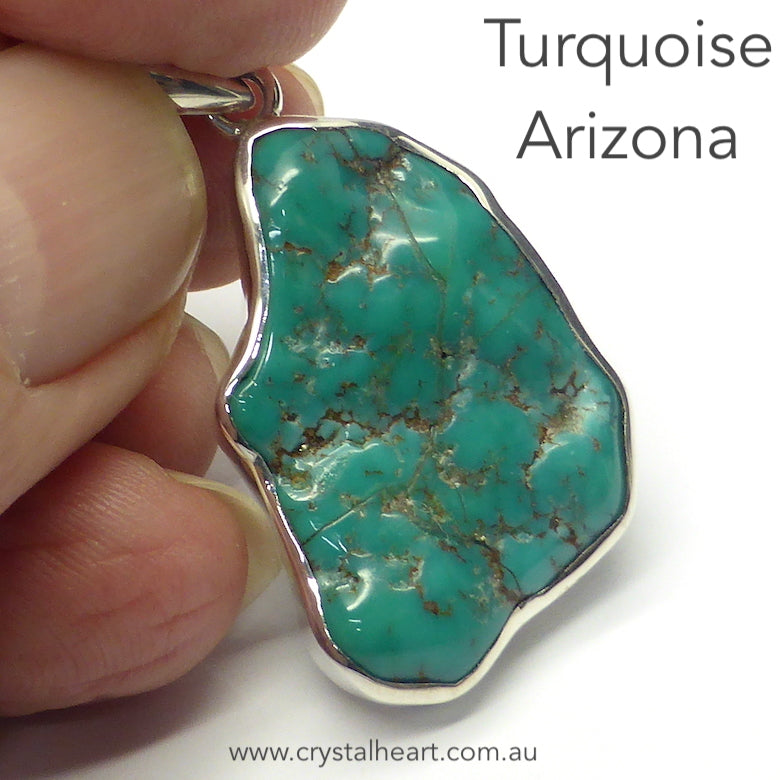 Turquoise Pendant | Part Polished Slim Nugget | Arizona, Sleeping Beauty Mine | 925 Sterling Silver | Genuine Gems from Crystal Heart Melbourne since 1986