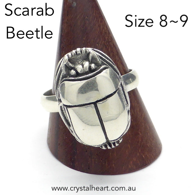 Ancient Egyptian Scarab Ring | 925 Sterling Silver | Lifelike representation of the Ancient Egyptian Scarab Beetle | Very Authentic looking | Sacred to the Sun God Ra | Crystal Heart Melbourne Australia since 1986 B.C.