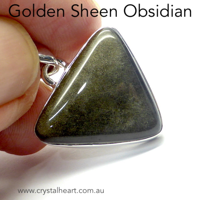 Golden Sheen Obsidian Pendant | Triangle Cabochon | 925 Sterling Silver | Harmony in Chaos | Spiritual revolution | Scrying Stone | Genuine Gems from Crystal Heart Melbourne Australia since 1986