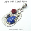 Lapis Lazuli Pendant | Teardrop Lapis and carved Red Coral Rose on Freeform Silver backing |C 925 Sterling Silver | Open Back | Meditation | Mindfulness | Inner Truth | Genuine Gems from Crystal Heart Melbourne Australia since 1986