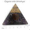 Orgonite Pyramid with genuine Amethyst Chips | Clear Crystal Point conduit in Copper Spiral | Accumulate Orgone Energy | Perfect Purple Amethyst | Harmony and Purifying Energies | Meditation | Crystal Heart Melbourne Australia since 1986