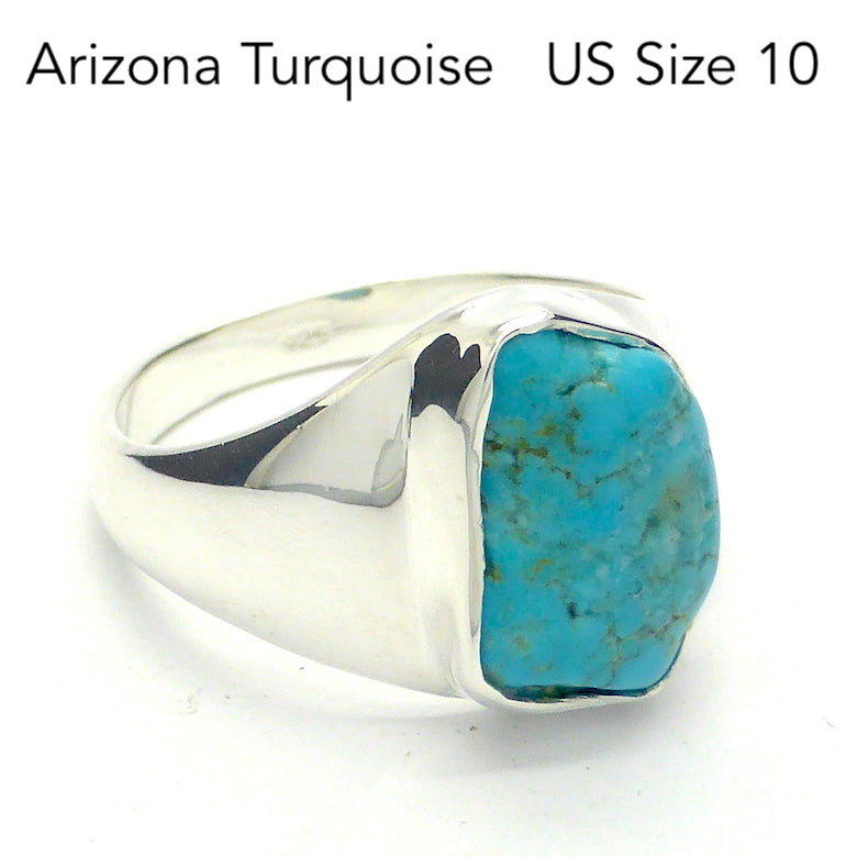 Turquoise Ring Arizona, Sleeping Beauty Mine | 925 Sterling Silver | US Size 10 |  AUS Size T 1/2 | Raw Nugget | Robin's Egg Blue | Quality Besel Setting | open back  | Genuine Gems from Crystal Heart Melbourne since 1986