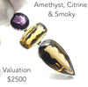 Faceted Amethyst, Smoky Quartz and Natural Citrine Pendant, | 925 Sterling Silver | Flawless A Grade Stones with excellent colour | Abundant Energy Repel Negativity | Spiritual Vision | Comes with valuation | Genuine Gems from Crystal Heart Melbourne Australia  since 1986