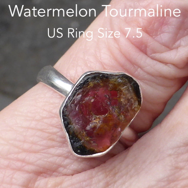 Heart Ring Watermelon Tourmaline Ring Black Gold Ring Adjustable Ring Watermelon Tourmaline Slice Tourmaline store Jewelry Delicate Ring