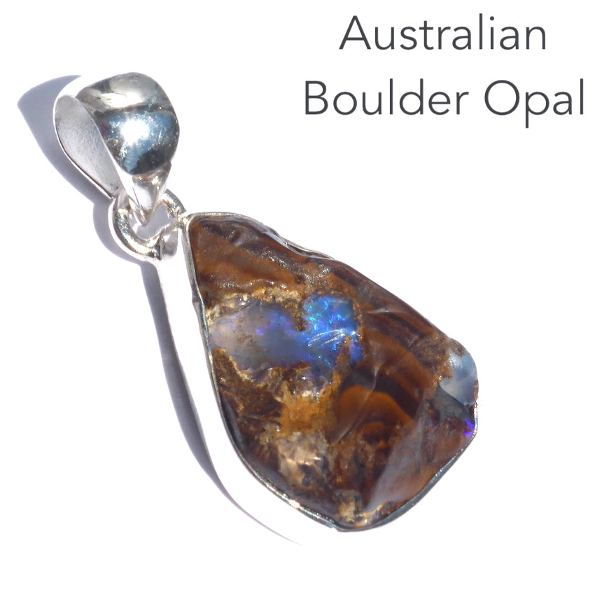 Boulder Opal Pendant | 925 Silver | Australian Stone | Blue and Purple Flash | Heart Centred Spirit | Genuine Gems from Crystal Heart Melbourne since 1986