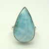 Larimar Ring | Teardrop Cabochon | 925 Sterling Silver | Simple Bezel Setting with Open Back  | US Size 6 .5 | AUS Size M1/2 | Dominican Republic Caribbean | Leo Stone | Pectolite Variety | Oceanic Sky blue | Genuine Gems from Crystal Heart Melbourne Australia since 1986