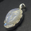 Natural Rainbow Moonstone Pendant | Buddha Head Carving Sculpture | 925 Sterling Silver | Strong Consistent Blue Flash | Emotional Liberation | Meditation | Serene Contentment and Joy | Genuine Gems from Crystal Heart Melbourne Australia 1986