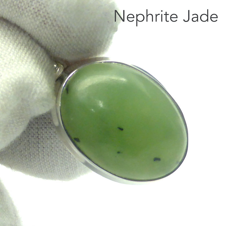 Nephrite Jade Pendant | Oval Cabochon | 925 Sterling Silver | Goodf colour and Translucency | Refined Heart Energy | Genuine Gems from Crystal Heart Melbourne Australia since 1986