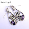 Amethyst Gemstone Earrings | Faceted Marquis shape | 925 Sterling Silver | Leaf and Floral Motif | Genuine Gems from Crystal Heart Melbourne Australia since 1986