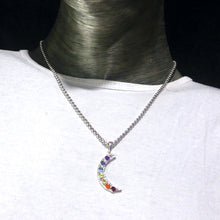 Load image into Gallery viewer, Pendant with Chakra Gemstones Stones | 925 Sterling Silver | Set in Cresecent Moon | Garnet, Carnelian, Citrine, Peridot, Water Sapphire, Amethyst and Rainbow Moonstone | Genuine Gems from Crystal Heart Melbourne Australia since 1986