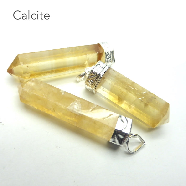 Honey Calcite Pendant | Single Point | Silver Plated white metal | Health Prosperity Elegance |  Genuine Gems from Crystal Heart Melbourne Australia since 1986 