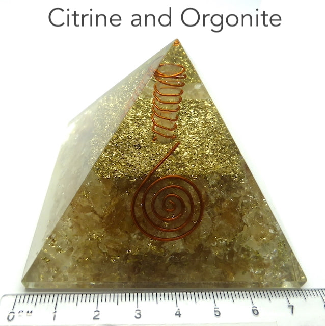 Orgonite Pyramid with Citrine and Clear Quartz Point