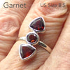 Silver Ring with Three Faceted Garnets | 925 Sterling silver | Bezel Set with open backs | US size 8.5 | AUS Size Q1/2 |  Energising warm and centering | Genuine Gems from Crystal Heart Melbourne Australia since 1986