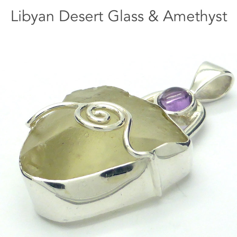 Authentic Raw Natural Libyan Gold Tektite Pendant | AKA Libyan Glass | 925 Sterling Silver | Amethyst Accent | Open Back | Light Golden Shade | Golden Healing Light | Universal Healing | Genuine Gems from Crystal Heart Australia since 1986